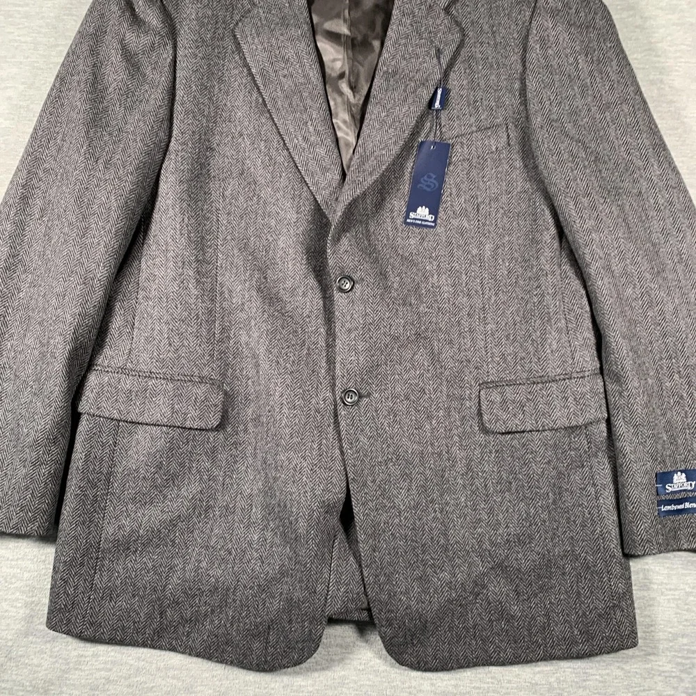 Stafford Blazer Mens 46‎ Long Gray Herringbone Lambswool Blend Sport Coat Wool